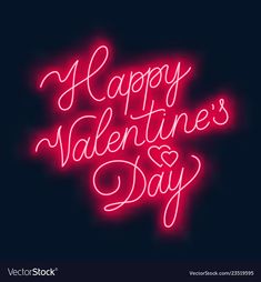 happy valentine's day neon sign on dark background with red lettering and heart shape