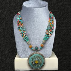 Nepalese Tibetan Vintage Handmade Turquoise Coral Stones Old Unique Necklace | eBay Bohemian Necklace With Round Stone Pendant, Traditional Blue Round Turquoise Necklace, Traditional Round Turquoise Necklace, Traditional Round Blue Turquoise Necklace, Bohemian Turquoise Beaded Necklaces, Bohemian Round Turquoise Necklace With Natural Stones, Bohemian Turquoise Necklace With Natural Stones, Bohemian Turquoise Beaded Necklace, Bohemian Round Stone Necklaces