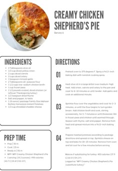 the recipe for creamy chicken shepherd's pie