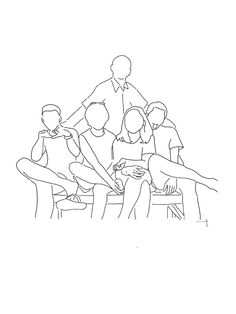 a black and white line drawing of people sitting on a bench with one person touching the other's hand