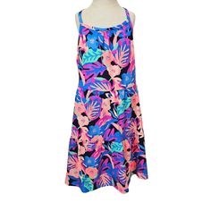 Cat & Jack Girls Tropical Knit Sundress New With Tags Size Medium (7/8) Beautifully Multi Colored Floral 60% Cotton, 40% Polyester An Adorable Tropical Floral Colored Dress For Your Little Girl.. Criss-Cross Spaghetti Staps Tiered The Color May Vary Due To Lighting On My Device, Your Device Or Other Factors Playful Orange Sleeveless Dress, Blue Sleeveless Dress For Beach, Cute Multicolor Sleeveless Dress For Vacation, Playful Blue Sundress For Vacation, Knit Sundress, Dress Vacation, Vacation Dresses, Tropical Floral, Cat & Jack