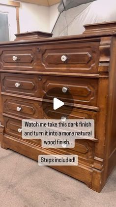 an old dresser has been cleaned and is being displayed