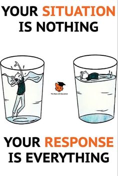 a poster with two glasses filled with water and the words your situation is nothing, your response is everything