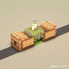 a low poly model of a couch and table with flowers on it in minecraft