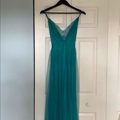 Vici Collection Maxi Dress, V-Neckline, Fully Lined - Lining Has 2 Front Slits, Lace And Tulle, Adjustable Straps, Hook And Eye Closure At The Back. Nwt. From Website: “Size Small Measures Approx. 60” From Shoulder To Hem With A 32” Bust And A 27” Waist” Fit And Flare Silhouette. Dress Is Turquoise, Photos In Black From Website To Get A Better Idea Of Fit On A Model Only. Sheer V-neck Maxi Dress For Evening, Fitted V-neck Tulle Dress, Green V-neck Evening Dress, Green V-neck Bridesmaid Dress, Tulle V-neck Dress For Prom, V-neck Tulle Dresses For Prom, V-neck Tulle Prom Dress, V-neck Maxi Dress With Sheer Bodice For Wedding, Spring V-neck Dress With Sheer Bodice