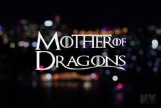 the logo for mother of dragon's is shown in front of blurry lights