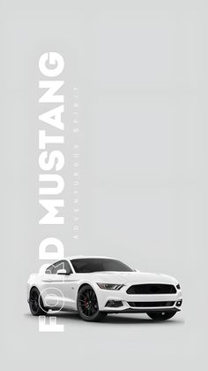 a white mustang car with the words mustang on it's front and back end