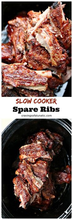 slow cooker short ribs in the crock pot with text overlay that says slow cooker short ribs