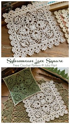 crochet lace square is shown with the text, free crochet pattern