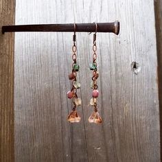 Bohemian Linear Dangle Earrings With Ear Wire, Multicolor Copper Dangle Earrings, Beaded Copper Dangle Earrings, Copper Dangle Crystal Earrings With Ear Wire, Lake Forest, Lightweight Earrings, Delicate Earrings, Light Weight Earrings, Copper Jewelry