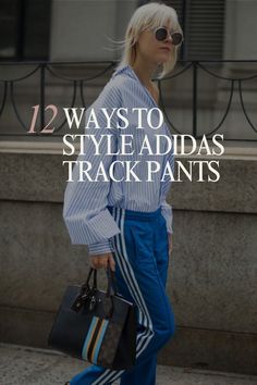 12 ways to style adidas track pants Tracksuit Bottoms Outfit Women, Shirt And Track Pants Outfit, Dress Up Track Pants, Adidas Tracksuit Bottoms Outfit, Track Skirt Outfit, Blue Sneaker Outfits Women, Women’s Tracksuit Outfit, 3 Stripes Adidas Outfit, Adidas Pants Street Style