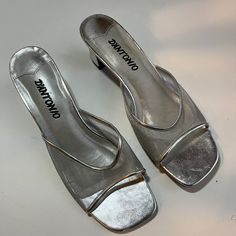 Dantonio New Silver Mesh Square Heel, Open Toe Mules, Size: 9m, 2 1/4" Heels, Fabric Upper, Man Made Balance, Never Worn! Super Cute And Comfortable For An Evening Out! Very Stylish And Versatile - Casual Or Dress Up! Silver Open Toe Heels, Women's Shoes Sandals, Open Toe, Shoes Sandals, Mesh, Super Cute, Square, Women Shoes, Heels