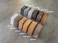 several different types of wood are shown in this image, including one for the floor