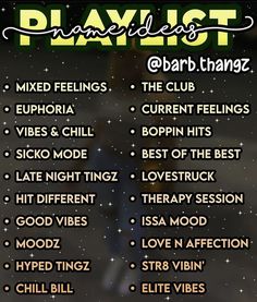 the flyer for playlist featuring various music