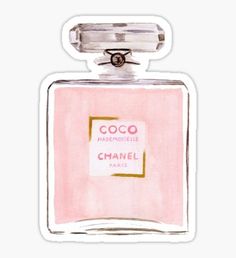 a pink chanel bottle sticker with the words coco mademoiselle on it