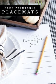 free printable placemats for thanksgiving dinner table setting with white plates and napkins