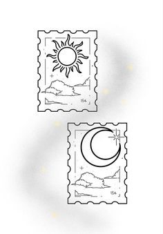 two stamps with the sun and moon on them