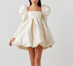 Fashion Retro Beige Satin Puff Sleeve Ball Gown · KoKo Fashion · Online Store Powered by Storenvy Mini Wedding Dresses, Long Dress Design, Short Prom Dress, Sleeves Clothing, Prom Dresses Ball Gown, Party Dresses For Women, Mini Dress With Sleeves, Ball Dresses, Mini Dress Party