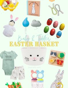 an image of baby and toddler's easter basket with bunny, rabbit, carrots