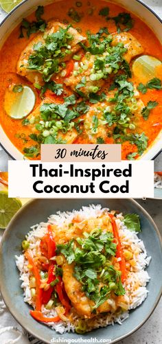 thai inspired coconut chicken with rice and cilantro