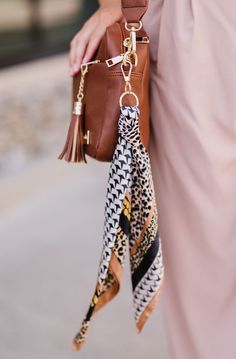 "Pair this lightweight, satin scarf keychain with your keys or bag, or add the scarf to accessorize your hair. It's the perfect way to make any outfit pop.  Details: - Measures 15\" long ➡️ Head here to see our other keychains! https://www.etsy.com/shop/ModernandChicCo ⬅️" Classy Keychain, Scarf Keychain, Bag Accessories Keychain, Scarf On Bag, Boho Keychain, Keychain Purse, Purse Scarf, Satin Scarf, School Jewelry