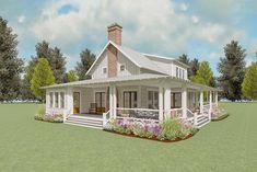 this is an artist's rendering of a house with porches and covered verandas