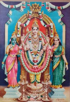 an image of the hindu god with two women