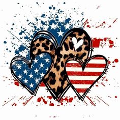 two hearts with the american flag painted on them