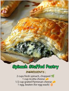 spinach stuffed pastry with instructions on how to make it