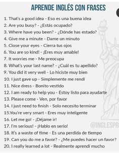 a list with the words in spanish and an image of statue of liberty on it