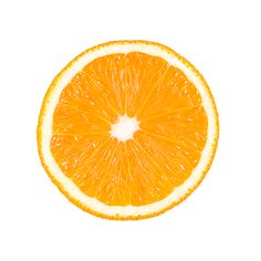 an orange cut in half on a white background