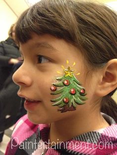 Tree Face Paint, Easy Christmas Tree, Christmas Face Painting, Cheek Art, Tree Faces, Simple Face, Christmas Tree Painting