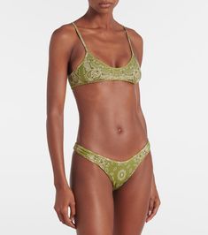 Paisley bikini in green - The Attico | Mytheresa Green Summer Swimwear In Polyamide, Green Polyamide Swimwear For Beach Season, Green Polyamide Swimwear For Vacation, Bra-friendly Polyamide Beachwear, Green One Piece Swimsuit, Green One Piece, The Attico, One Piece Swimsuit, Designing Women