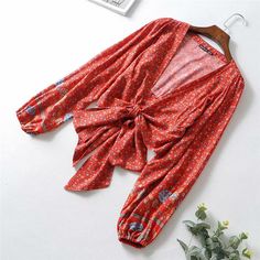 wickedafstore Happie Queens Women  Floral Print Rayon Bohemian Blouses Shirt Ladies Loose Crop Top Long Sleeve Boho Blusas Kimono Cover-up Red Non-stretch Summer Blouse, Non-stretch Red Summer Blouse, Non-stretch Red Blouse For Summer, Hippie Style Rayon Tops For Spring, Red Lantern Sleeve Tops For Spring, Red Lantern Sleeve Top For Fall, Red Long Sleeve Beach Blouse, Chic Red Lantern Sleeve Tops, Red Long Sleeve Blouse For Vacation