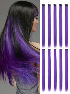 Purple Extensions, Purple Hair Extensions, Hair Stripping, Colors Party, Colored Hair Extensions, Purple Highlights, Hair Extentions, Purple Collar, Dream Dresses