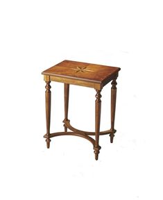 a small wooden table with a cross on it's top and two legs at the bottom