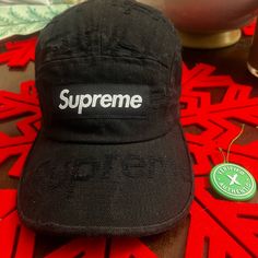 Supreme Frayed Logo Denim Black Camp Hat Perfect Condition, Worn 3x. Auth Badge From Stock X Casual 5-panel Hats For Streetwear, Casual 5-panel Streetwear Hats, Trendy Distressed Black Baseball Cap, Casual Brimmed Streetwear Hat, Washed Black Snapback For Streetwear, Washed Black Snapback Hat For Streetwear, Black Distressed Baseball Cap For Streetwear, Distressed Black Cotton Hat, Black Distressed Cotton Hat