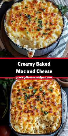 two pictures of baked macaroni and cheese