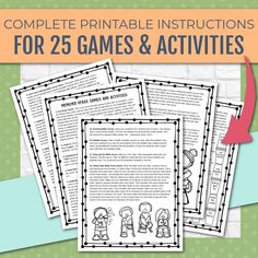 the printable worksheet for 25 games and activities to help students practice their reading skills