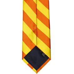 Add a refreshing yet bold pop of color to your look with this yellow and orange striped tie. It conjures up images of summer sun and sidewalk lemonade stands, making it perfect for your warm weather attire. Pair it with your favorite navy blue suit for a formal occasion, and don't forget to purchase a solid yellow or solid orange pocket square for that finishing touch. (Look for our premium line of solid ties for those matching accessories.) As far as the specifics, this is a regular length and Classic Orange Tie For Business, Classic Orange Ties For Business, Orange Standard Business Tie, Luxury Multicolor Classic Ties, Navy Blue Suit, Yellow Ties, Lemonade Stand, Striped Tie, Matching Accessories