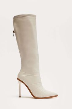 Available In Black And Ivory. Knee High Heeled Boots Pointed Toe 4" Ultra High Heel Imported | Justine Knee High Boots in Ivory size 6.5 by Fashion Nova High Heeled Boots, Fashion Nova Shoes, Knee High Heels, High Heel Boots Knee, Thigh High Boots, High Heel Boots, Shoes For Women, Top Shoes, Knee High Boots