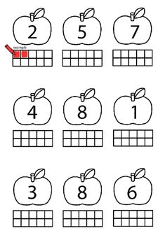 an apple number chart with the numbers 1 to 10 on it and one in red