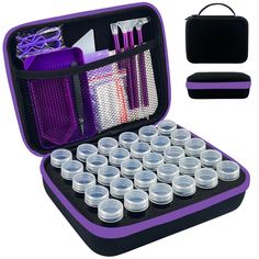 a purple case filled with lots of cups