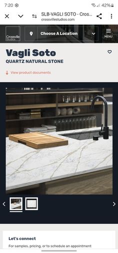 the website for vaglii sato is displayed on a tabletop with an image of a kitchen countertop