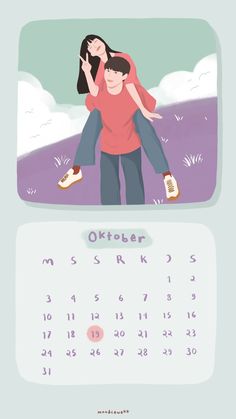 a calendar with two people hugging each other