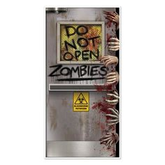 an advertisement for the zombie zone is displayed on a wall with graffiti and hands coming out from it