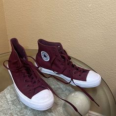 Chuck Taylor Converse High Tops Maroon Size 9 Brand New Cotton Low-top Sneakers For Fall, Casual Converse Sneakers For Fall, Casual Burgundy High-top Sneakers, Red Cotton Converse Sneakers, Casual Burgundy Sneakers With Cushioned Footbed, Casual Red Cotton High-top Sneakers, Chuck Taylor Converse, Men's Converse, Converse Red