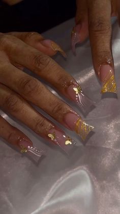 Gold Duck Nails, Medium Duck Nails, Short Prom Nails, Ombre Acrylic Nails