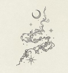 a drawing of the moon and stars