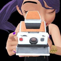 an animated girl holding a polaroid camera